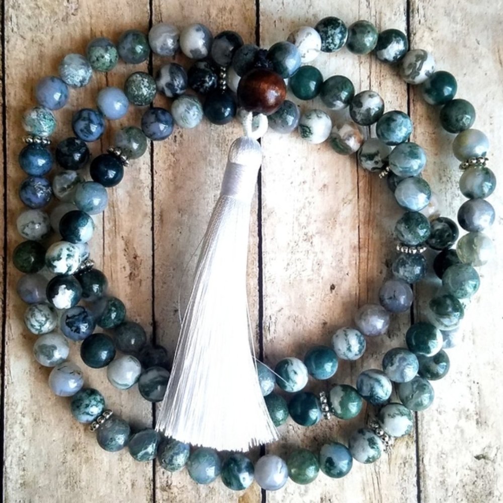 108 Tree Agate Mala Neckace